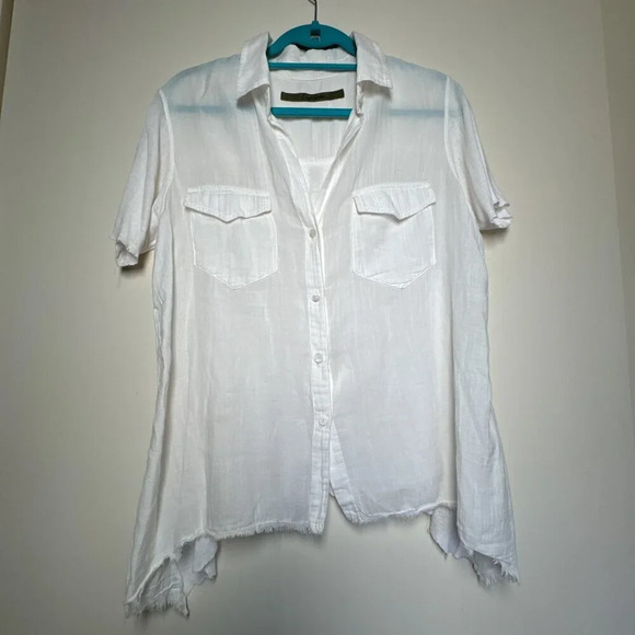 Enza Costa Italian Pima Cotton blend Blouse Shirt Raw Edge Hem size M - Picture 1 of 9